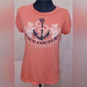 Vintage Juicy Couture Logo Scottie rhinestones nautical peach Sz L Used